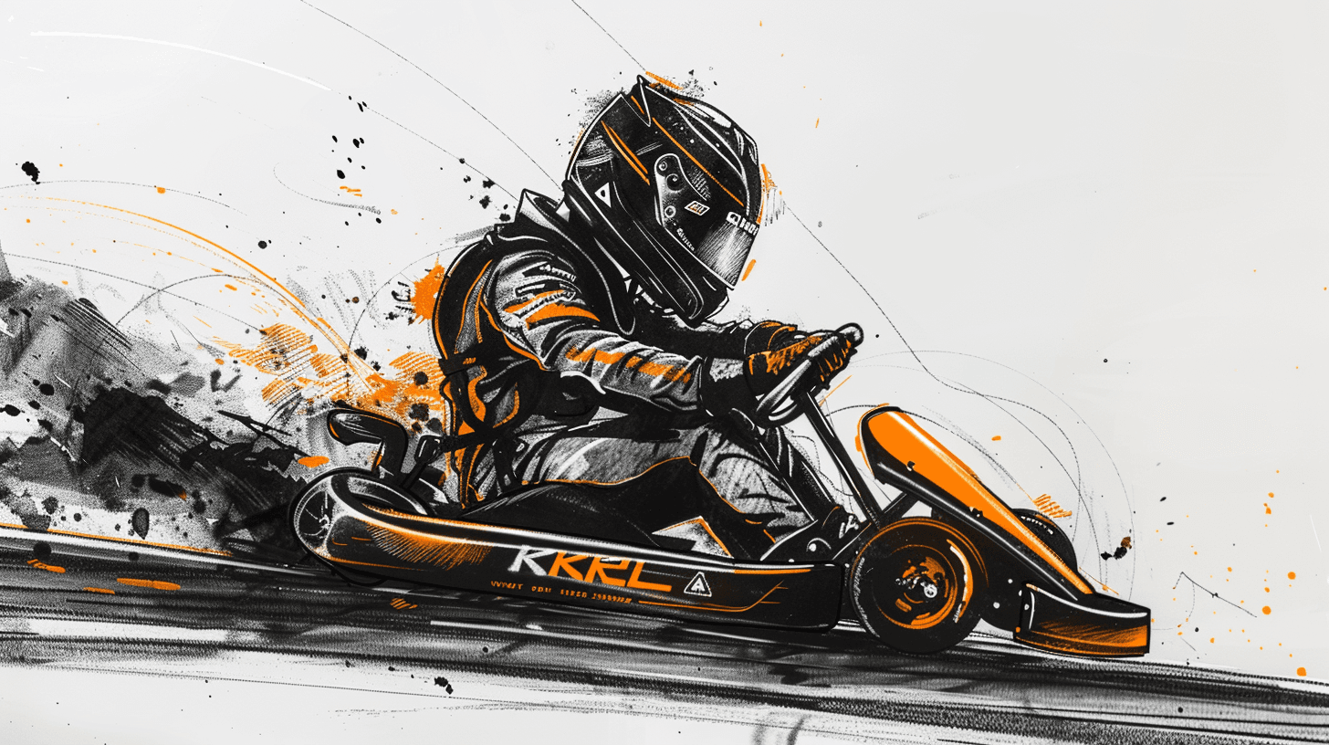 Kart racer in motion, dynamic ink and orange editorial illustration